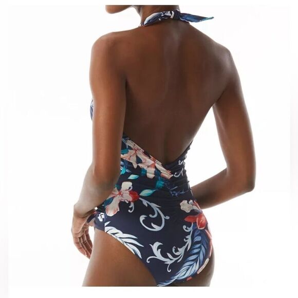 CARMEN MARC VALVO Women's Floral-Print V-Neck Halter One-Piece Swimsuit swim 14 - Picture 3 of 11